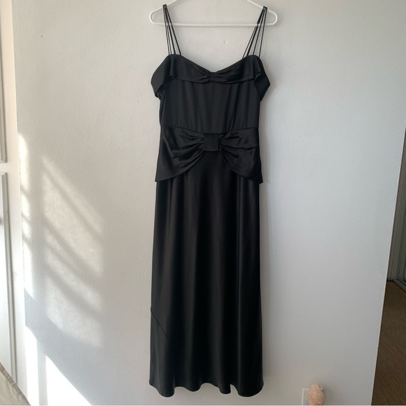 NWT Doen Donetta Satin Silky Sweetheart Strappy A Line Midi Gown Dress Black - Picture 9 of 16